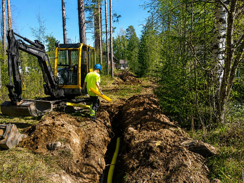 Sähköinfran raivaustyö, kaapelikaivanto